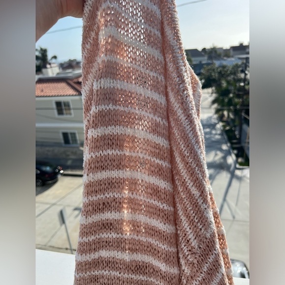 Soft Surroundings cardigan long open pink/cream striped glitter sz1X beachy - Picture 4 of 11